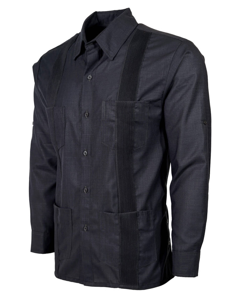 Charcoal Grey Four Pocket Traditional Guayabera