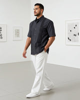 Charcoal Grey Four Pocket Traditional Guayabera