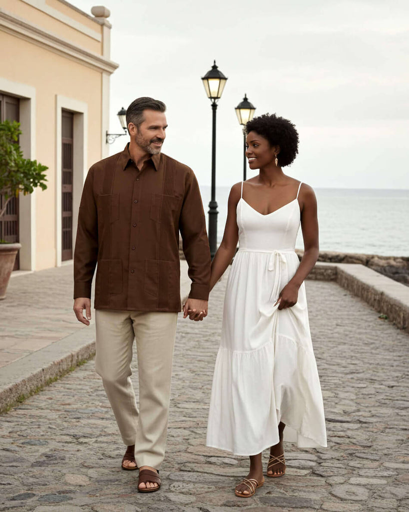 Chocolate Brown Four Pocket Traditional Guayabera