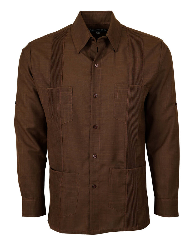 Chocolate Brown Four Pocket Traditional Guayabera