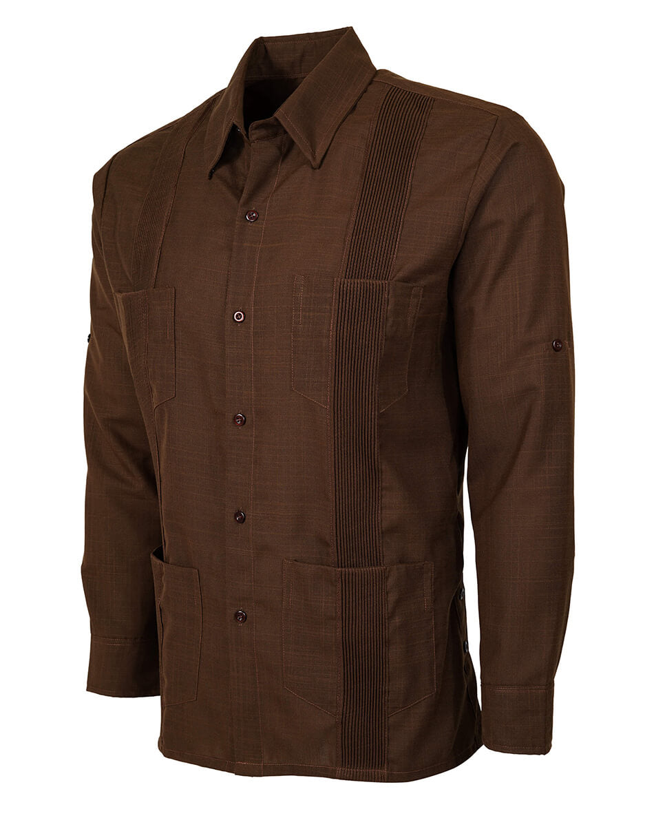 Chocolate Brown Four Pocket Traditional Guayabera