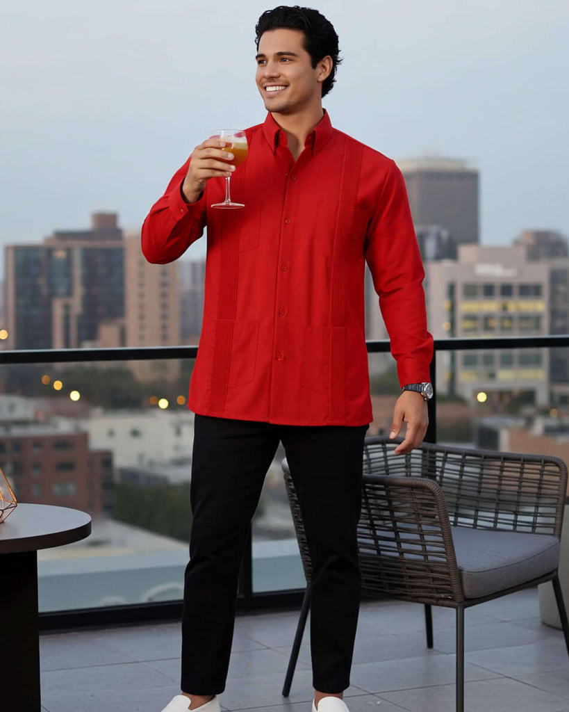 Fiesta Red Four Pocket Traditional Guayabera