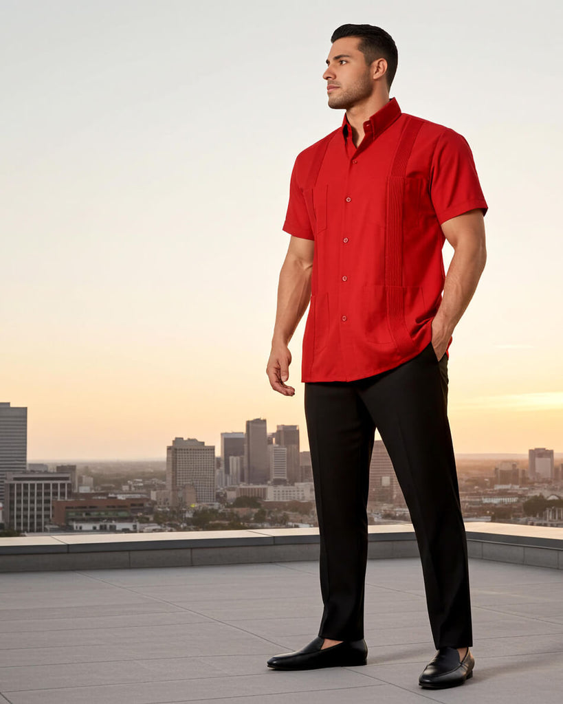 Fiesta Red Four Pocket Traditional Guayabera