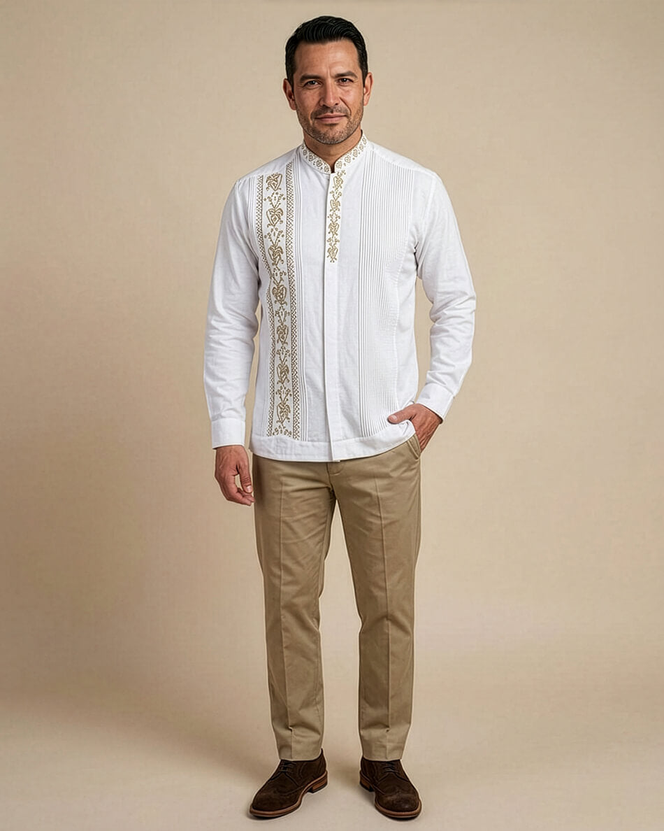 Yucateco Flores Oro Imperial Guayabera