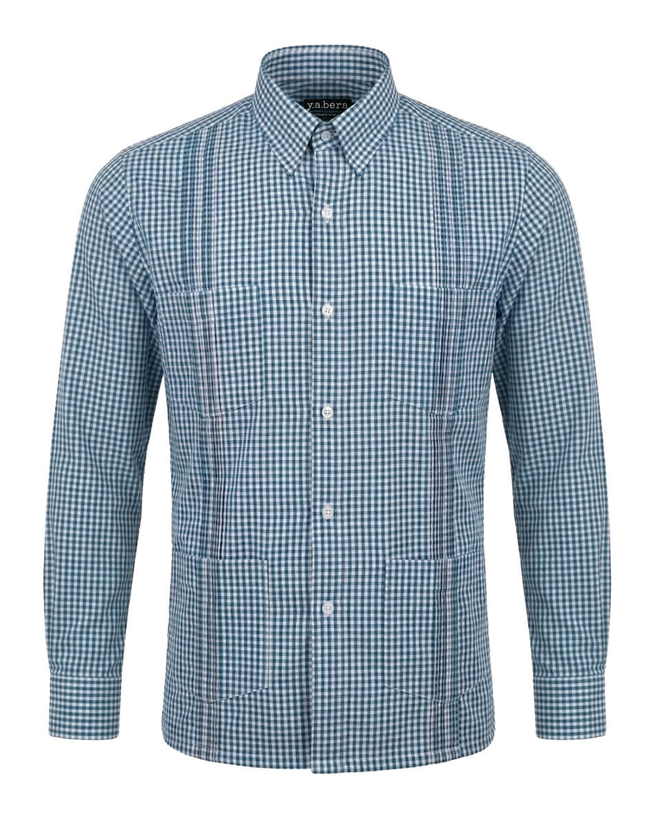 Guingán Clásico Teal Oscuro Guayabera