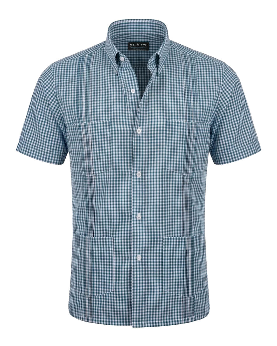 Guingán Clásico Teal Oscuro Guayabera