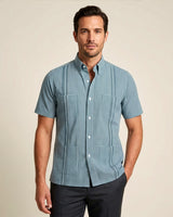 Guingán Clásico Teal Oscuro Guayabera