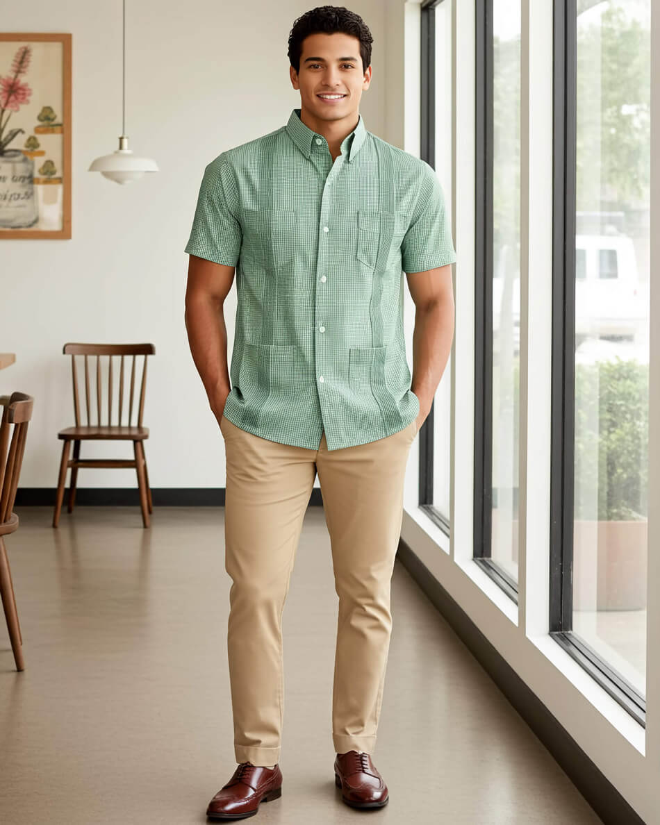 Guingán Clásico Green Guayabera
