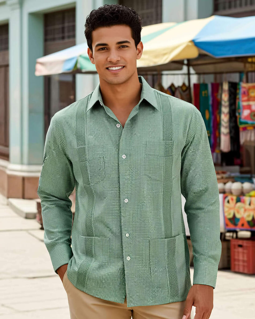 Guingán Clásico Green Guayabera