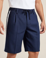 Navy Azul & White Guayabera Shorts