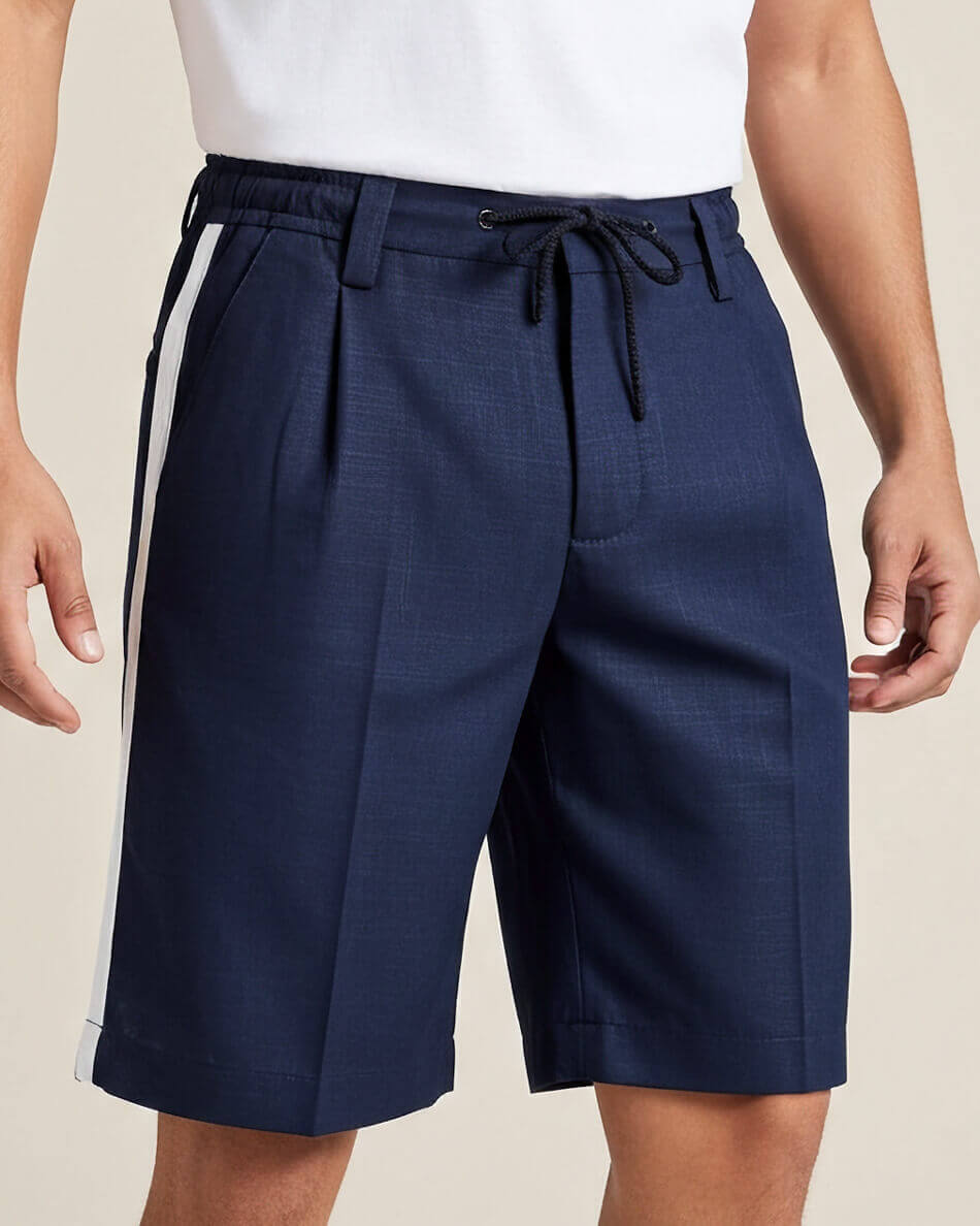 Navy Azul & White Guayabera Shorts