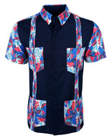 Navy Blue Tropical Oasis Guayabera