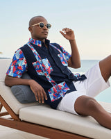 Navy Blue Tropical Oasis Guayabera