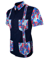 Navy Blue Tropical Oasis Guayabera