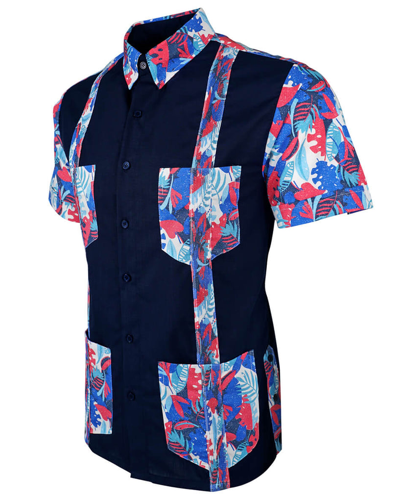 Navy Blue Tropical Oasis Guayabera
