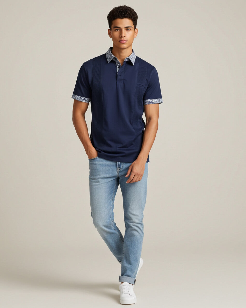 Ready to Go Small | Navy Paisley Men's Guayabera Polo