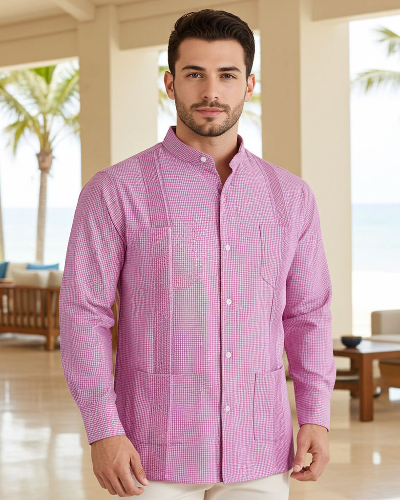 Guingán Clásico Rose Pink Guayabera