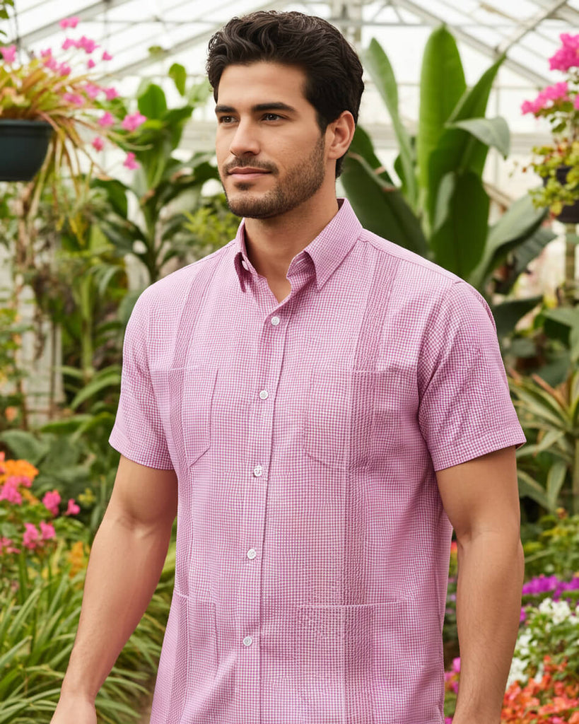 Guingán Clásico Rose Pink Guayabera