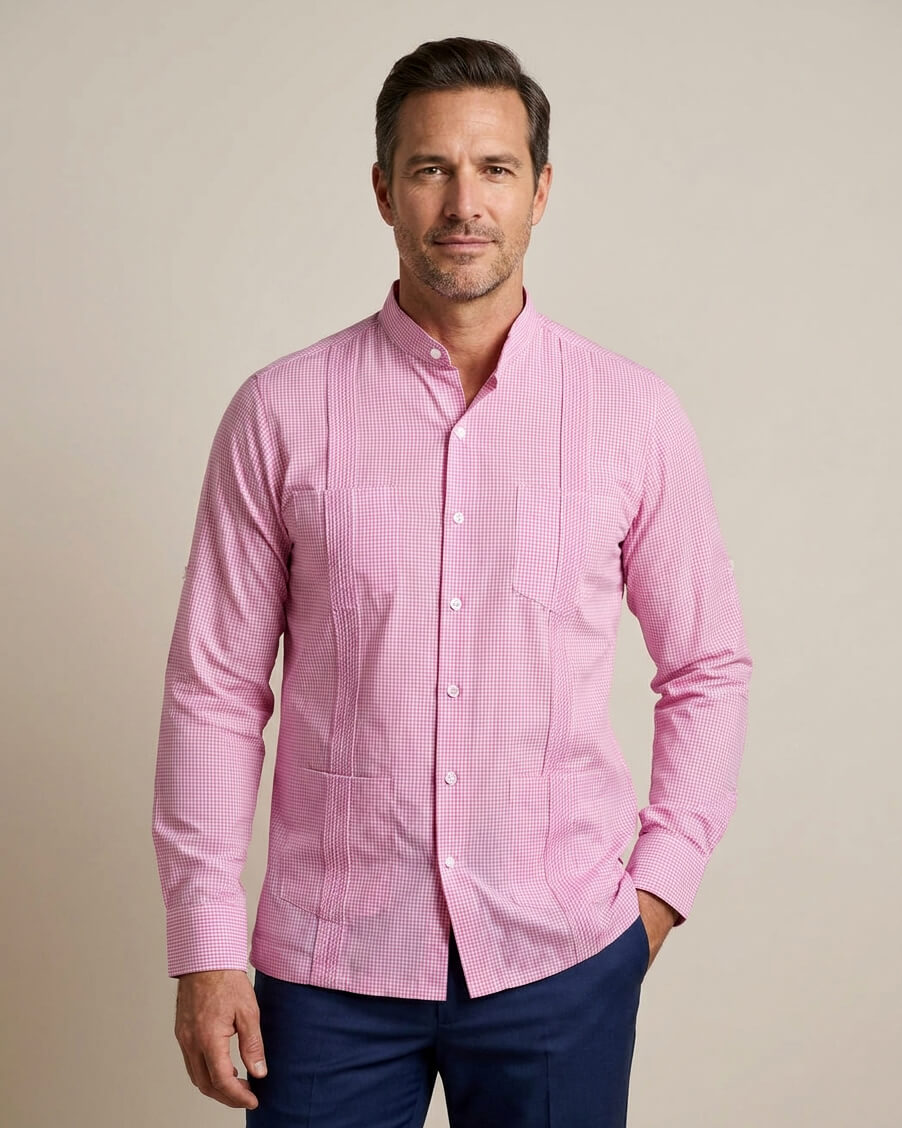 Ready to Go Medium | Guingán Clásico Rose Pink Long Sleeve Guayabera