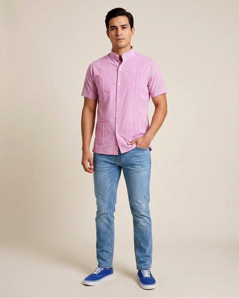 Ready to Go Medium | Guingán Clásico Rose Pink Short Sleeve Guayabera