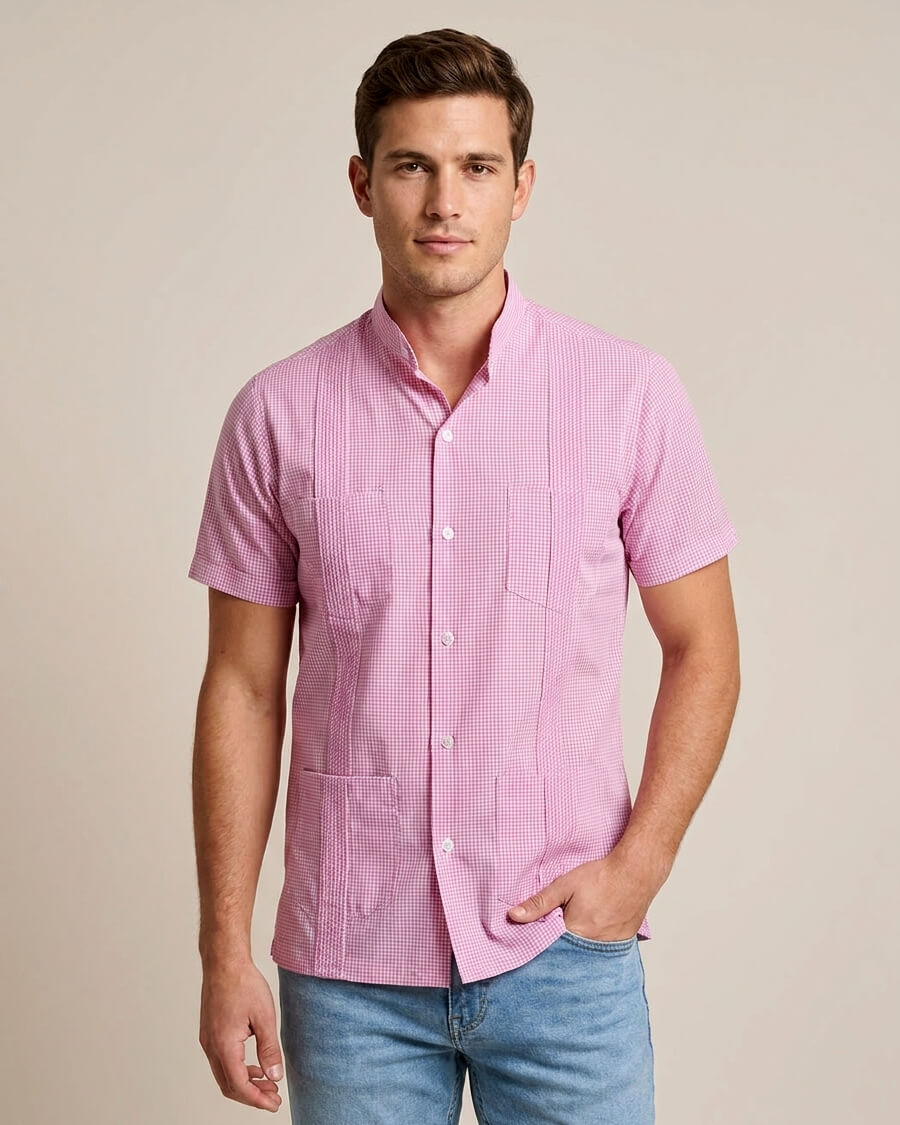 Ready to Go Medium | Guingán Clásico Rose Pink Short Sleeve Guayabera