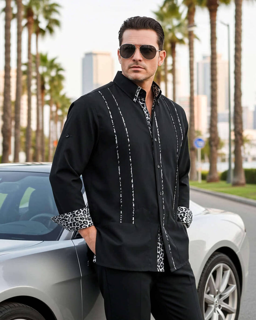 Shadow Noir Leopard Guayabera
