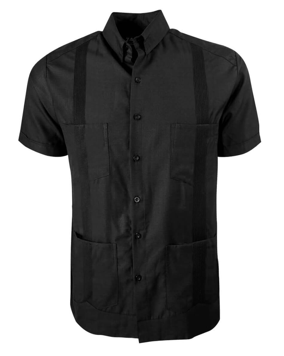 Black Lux Four Pocket Traditional Guayabera