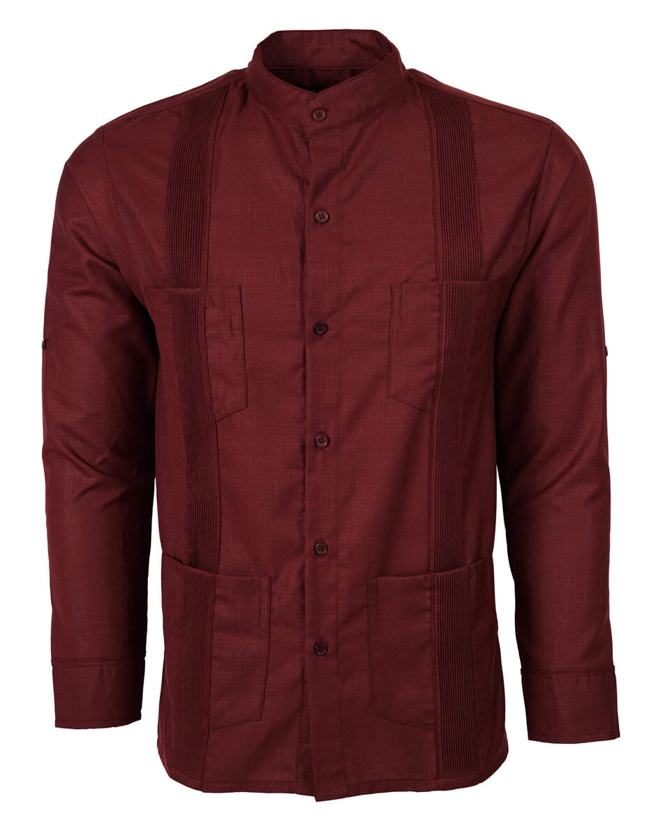 Merlot Red Four Pocket Traditional Guayabera
