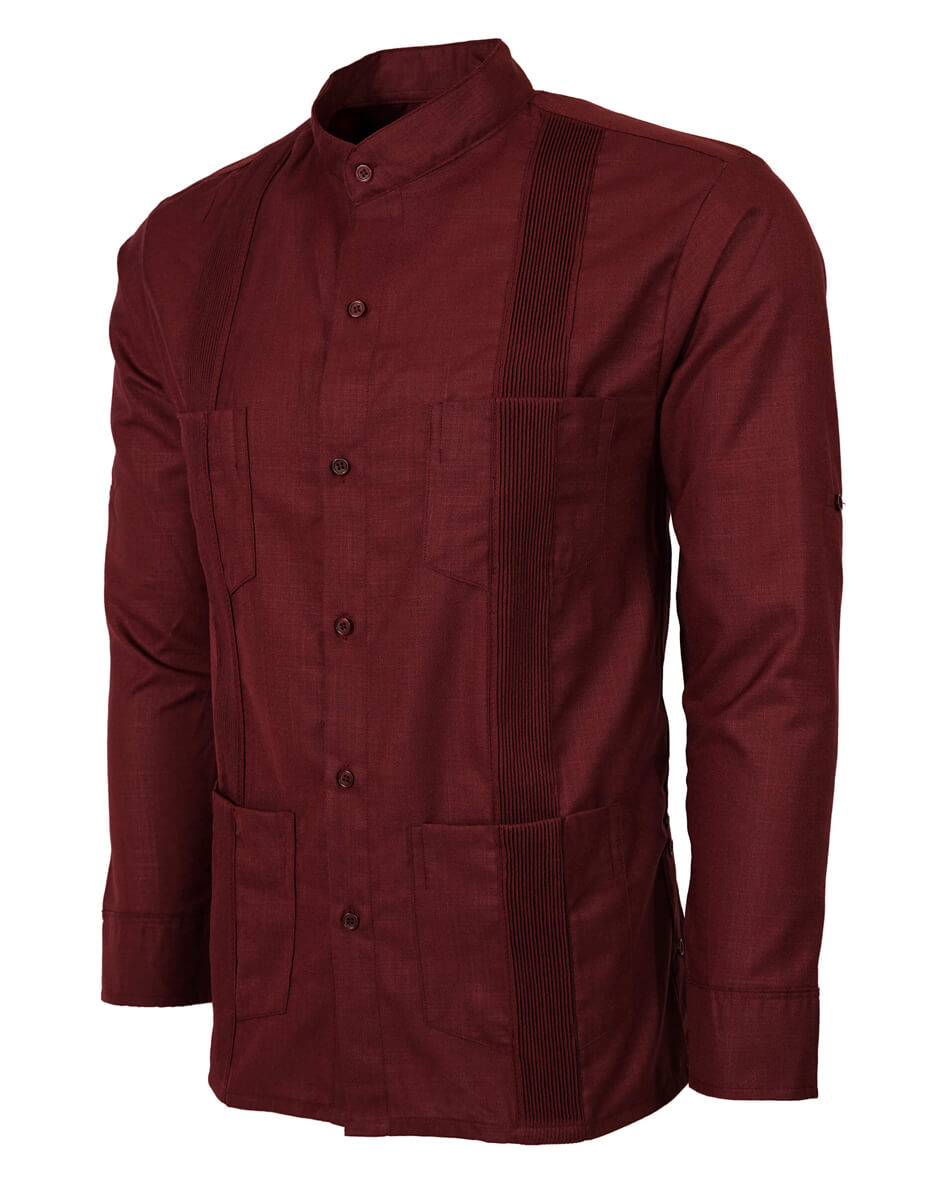 Merlot Red Four Pocket Traditional Guayabera