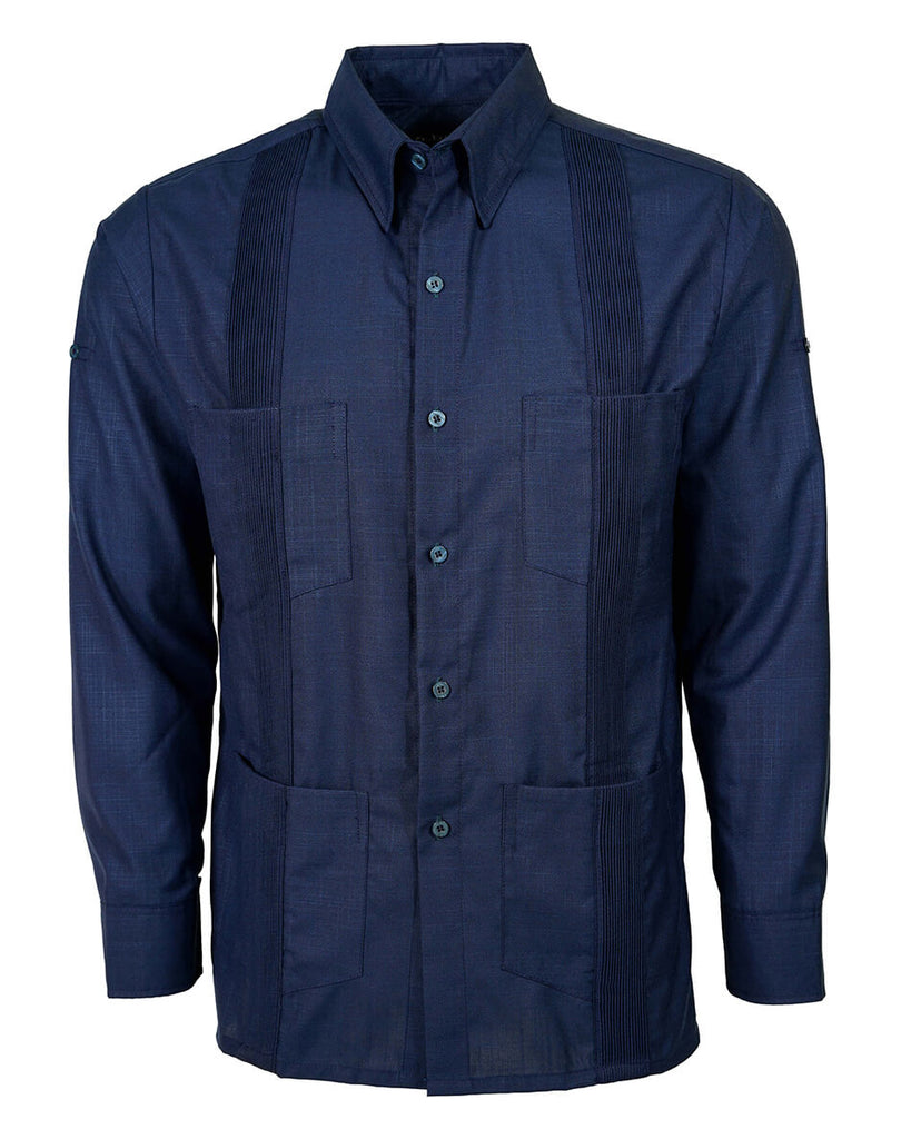 Navy Blue Four Pocket Traditional Guayabera