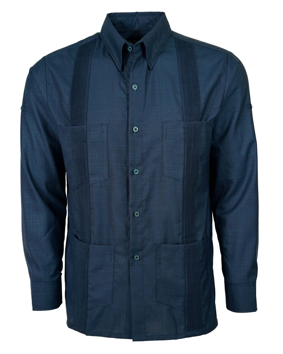 Deep Teal Four Pocket Traditional Guayabera