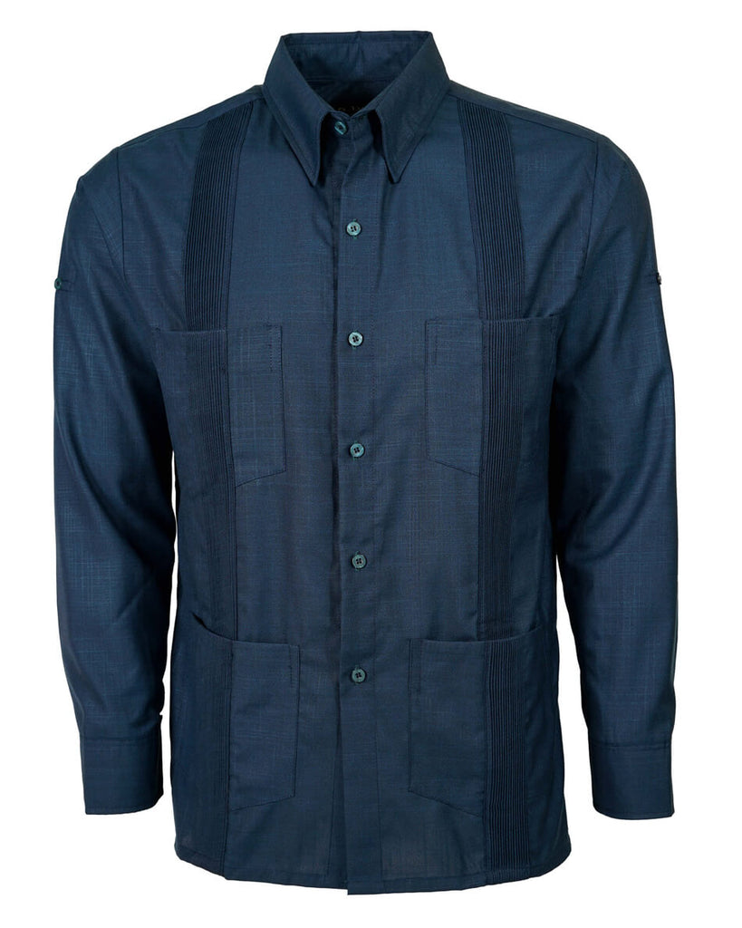Deep Teal Four Pocket Traditional Guayabera