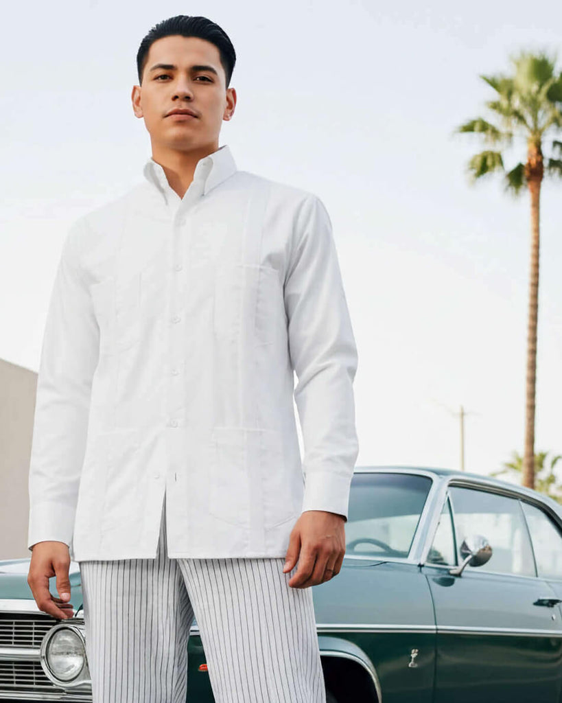 White Lux Four Pocket Traditional Guayabera
