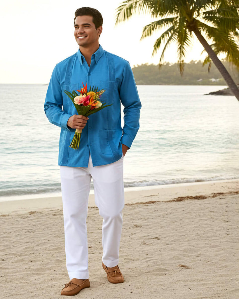 Turqueza Four Pocket Traditional Guayabera
