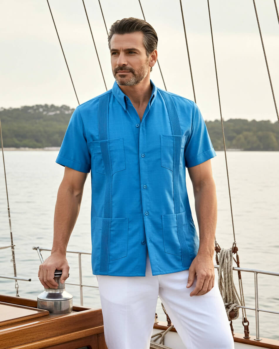 Turqueza Four Pocket Traditional Guayabera