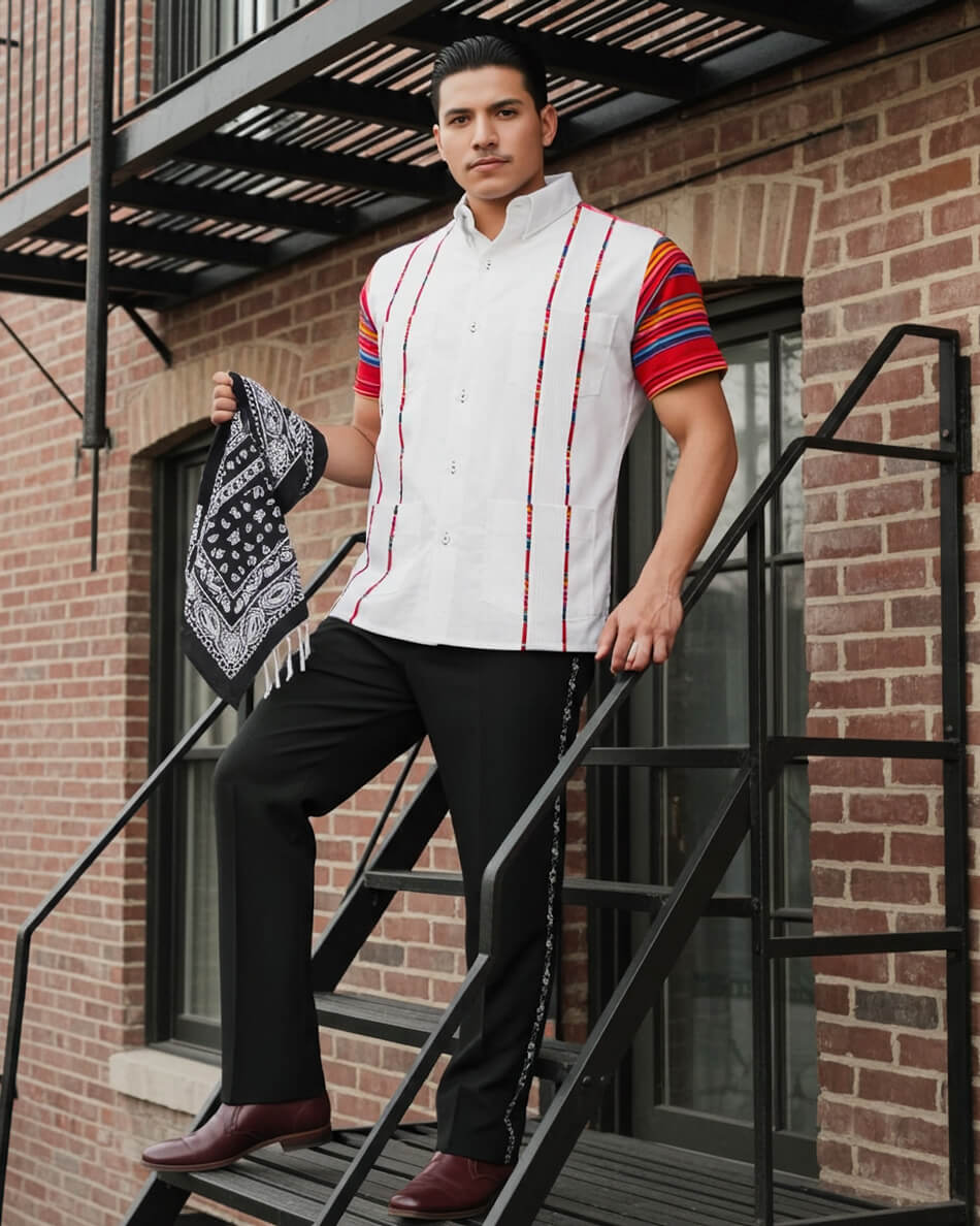 White Azteca Zarape Guayabera