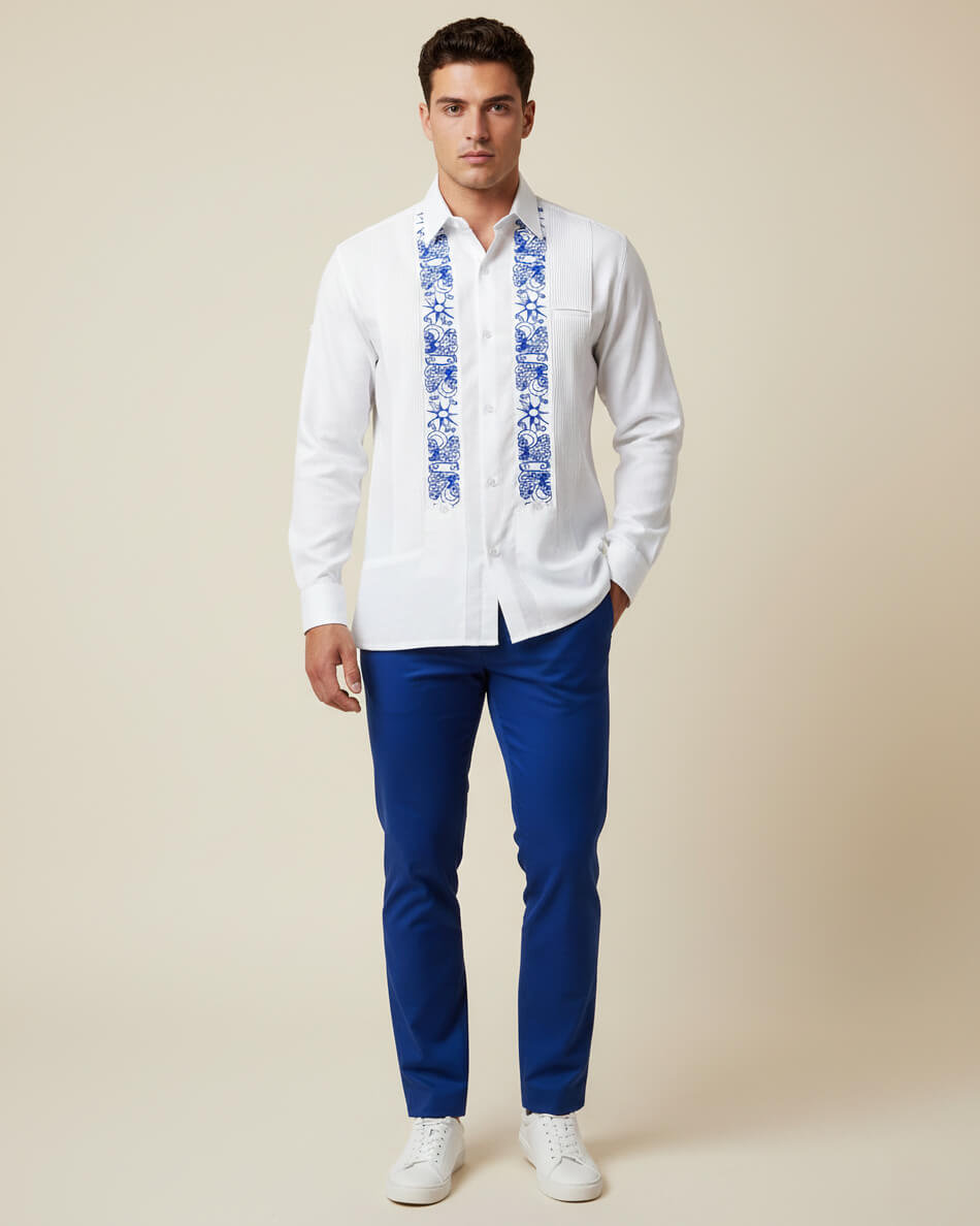 White Clouds with Blue Stars Guayabera