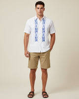 White Clouds with Blue Stars Short Sleeve Guayabera