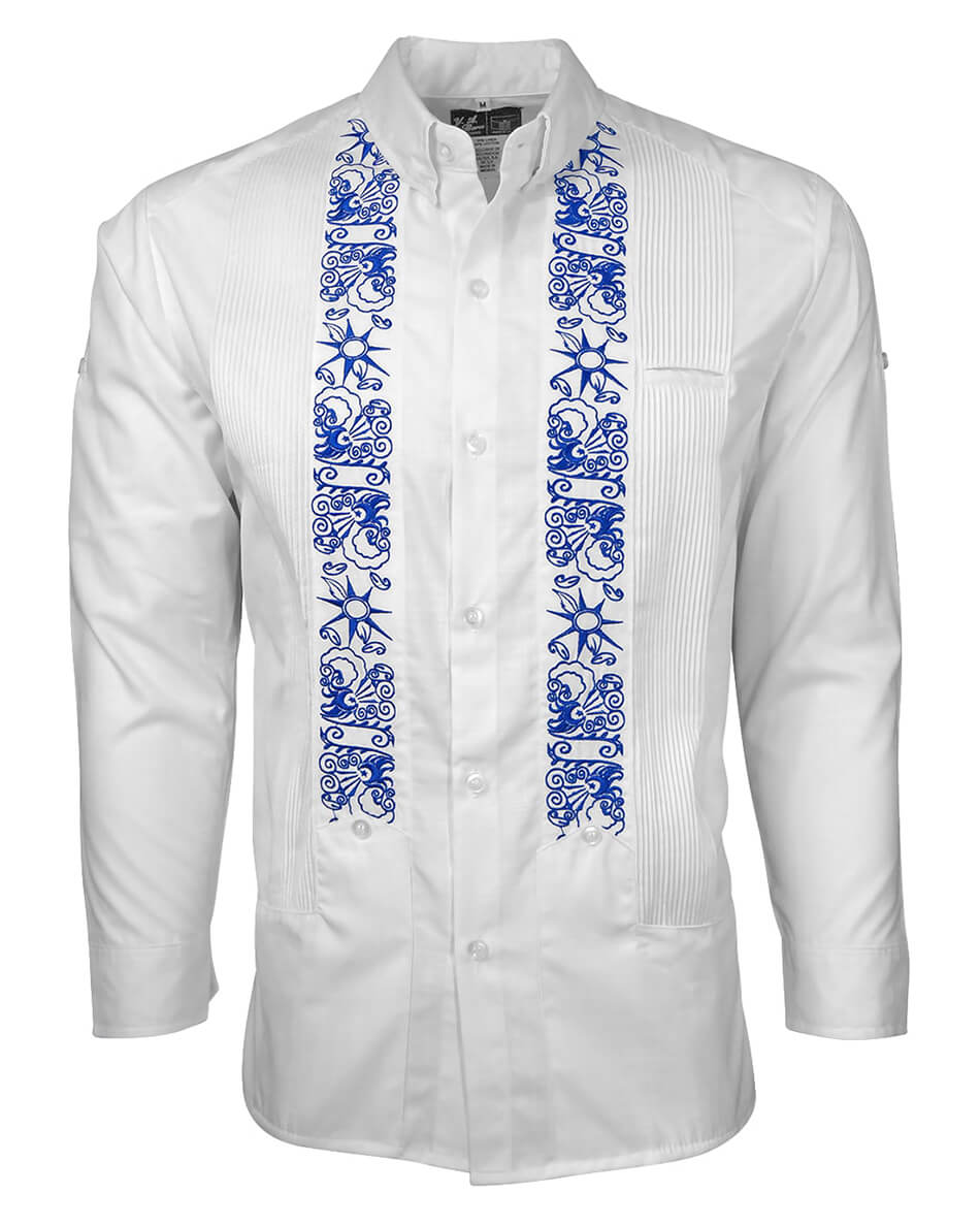 White Clouds with Blue Stars Guayabera