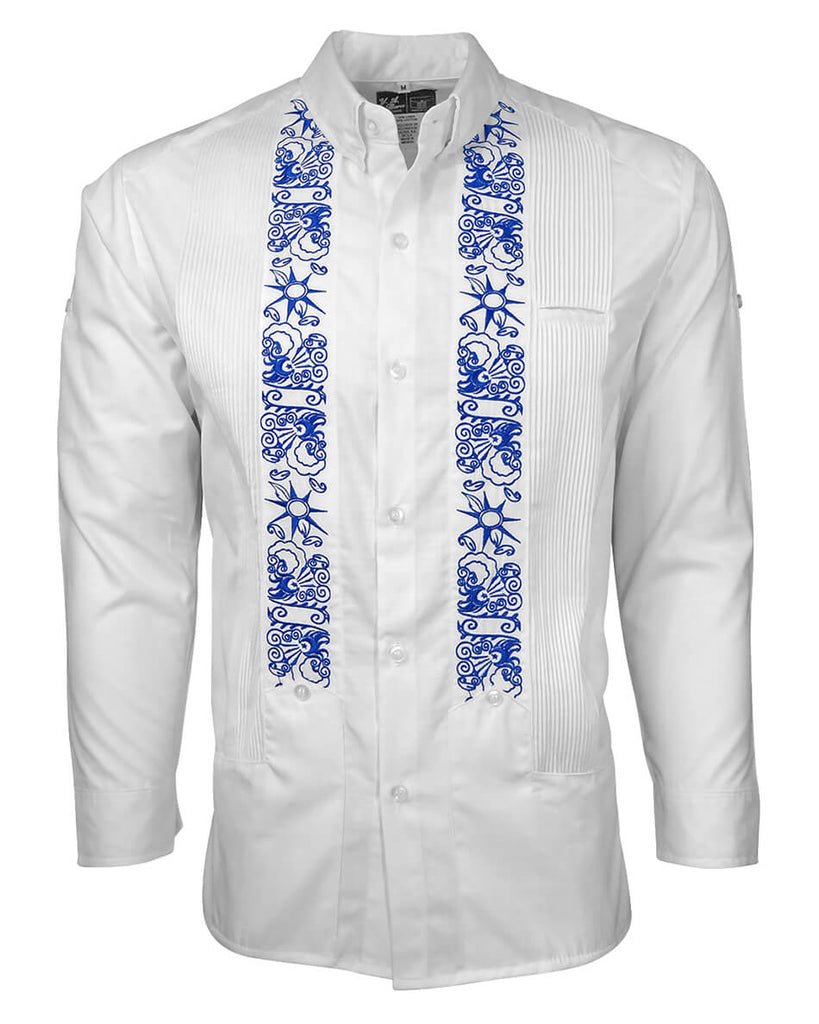 White Clouds with Blue Stars Guayabera