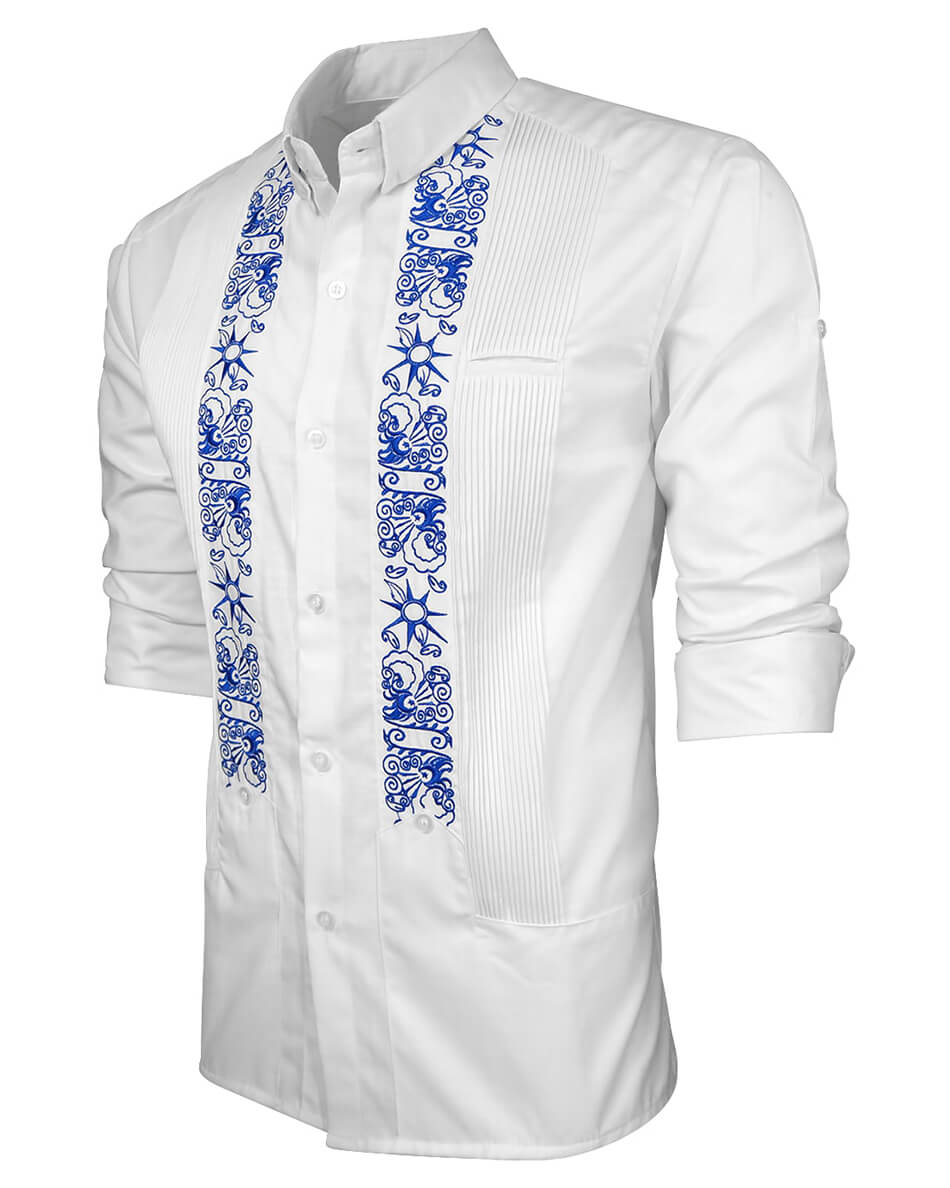 White Clouds with Blue Stars Guayabera