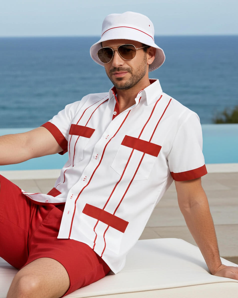 Couture Blanco Delicado Four Pocket Guayabera