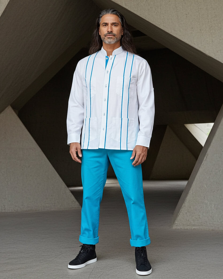 Couture Blanco Delicado Mau Four Pocket Guayabera