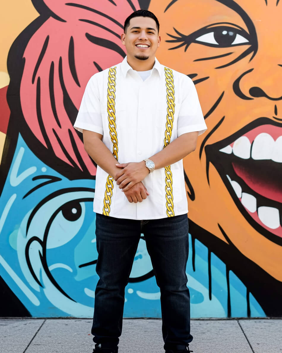 Lux Blanco with Gold Cuban Links Guayabera