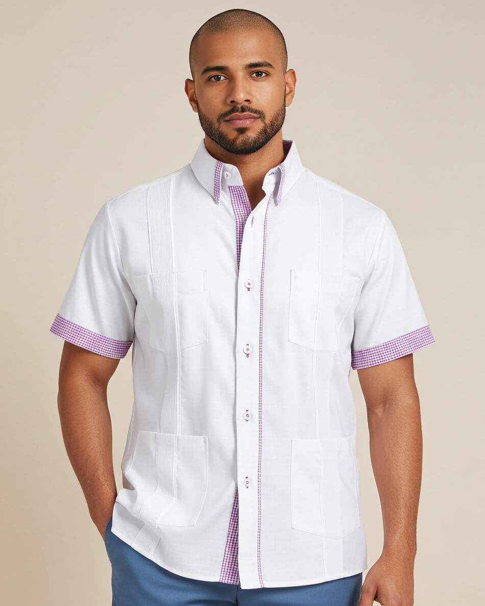 Blanco con Guingán Clásico Cubano Guayabera