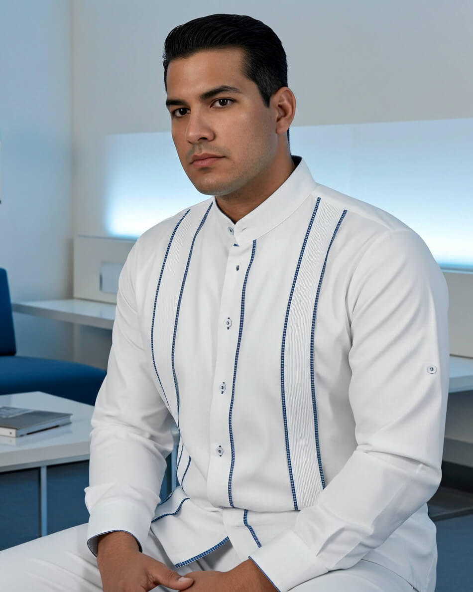 Blanco con Guingán Delicado Presidencial Guayabera