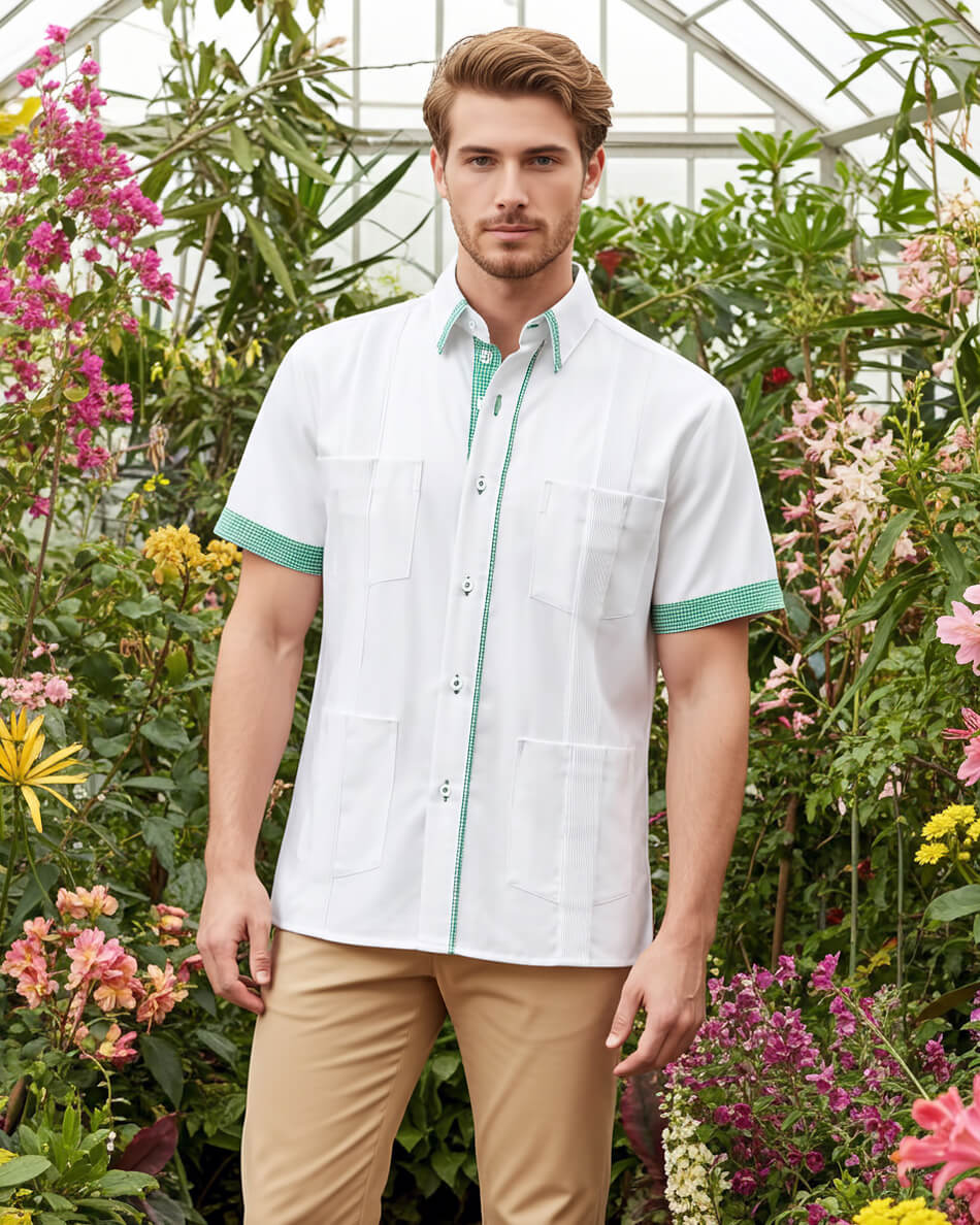 Blanco con Guingán Clásico Cubano Guayabera