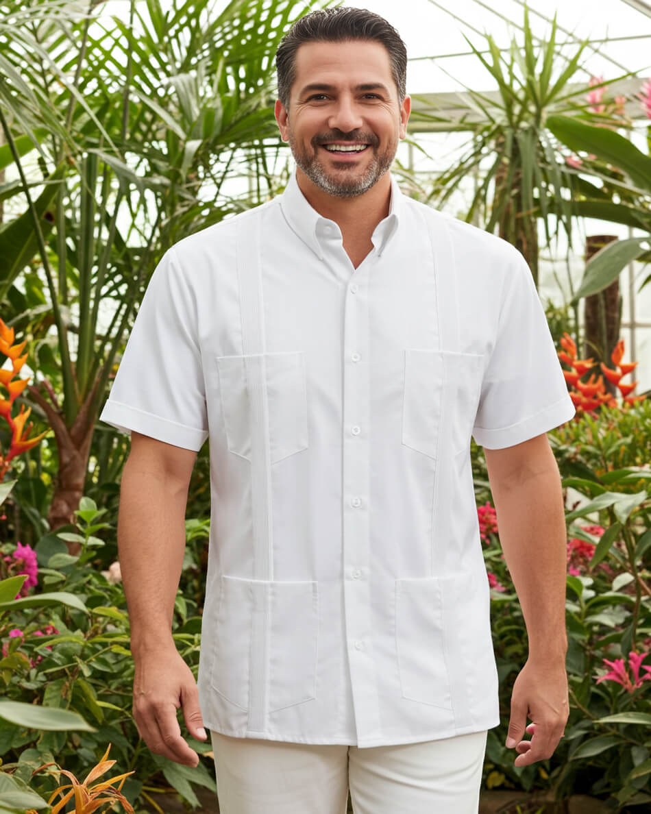 White Lux Four Pocket Traditional Guayabera