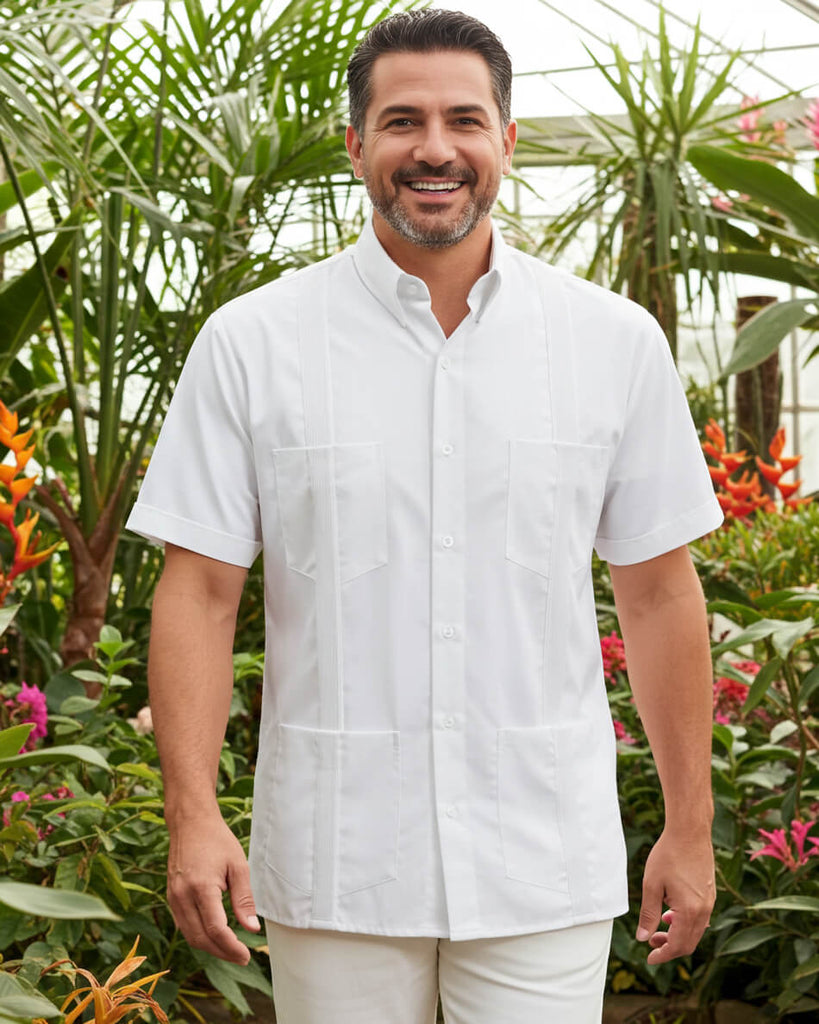 White Lux Four Pocket Traditional Guayabera