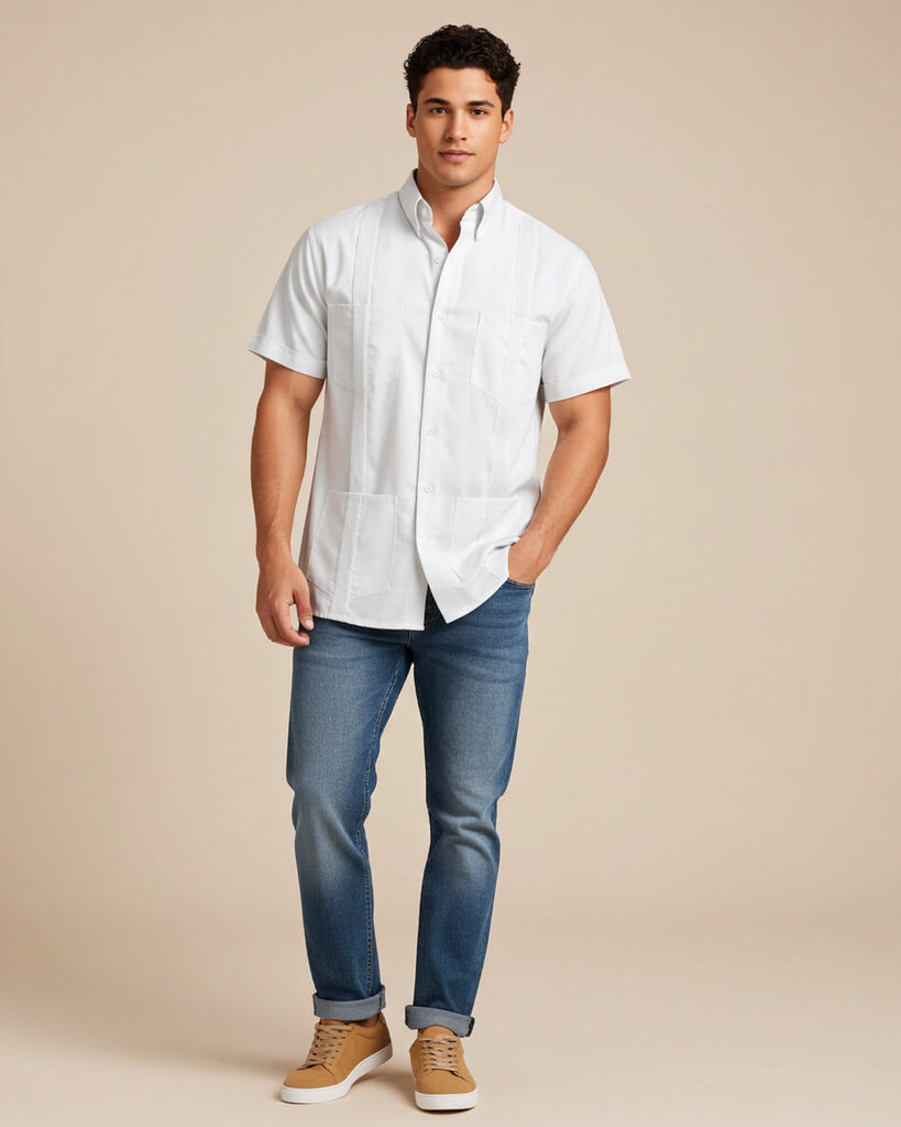 Ready to Go | White Four Pocket Short Sleeve Guayabera